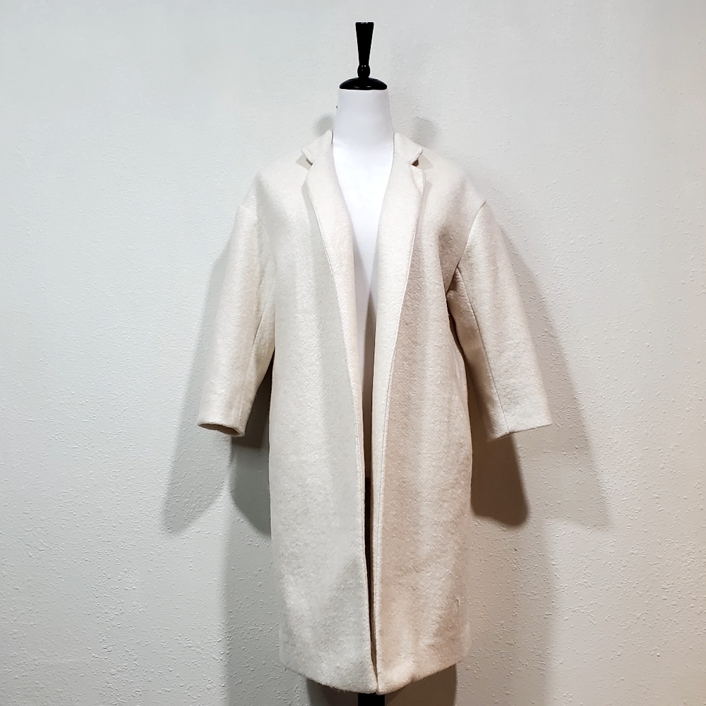 H&M Cream Duster Coat Wool Blend Long Length Size 2